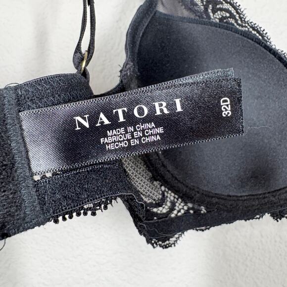 Natori 32D Feathers Plunge Bra Black Lace Underwired Padded Adjustable Strap - Picture 9 of 10